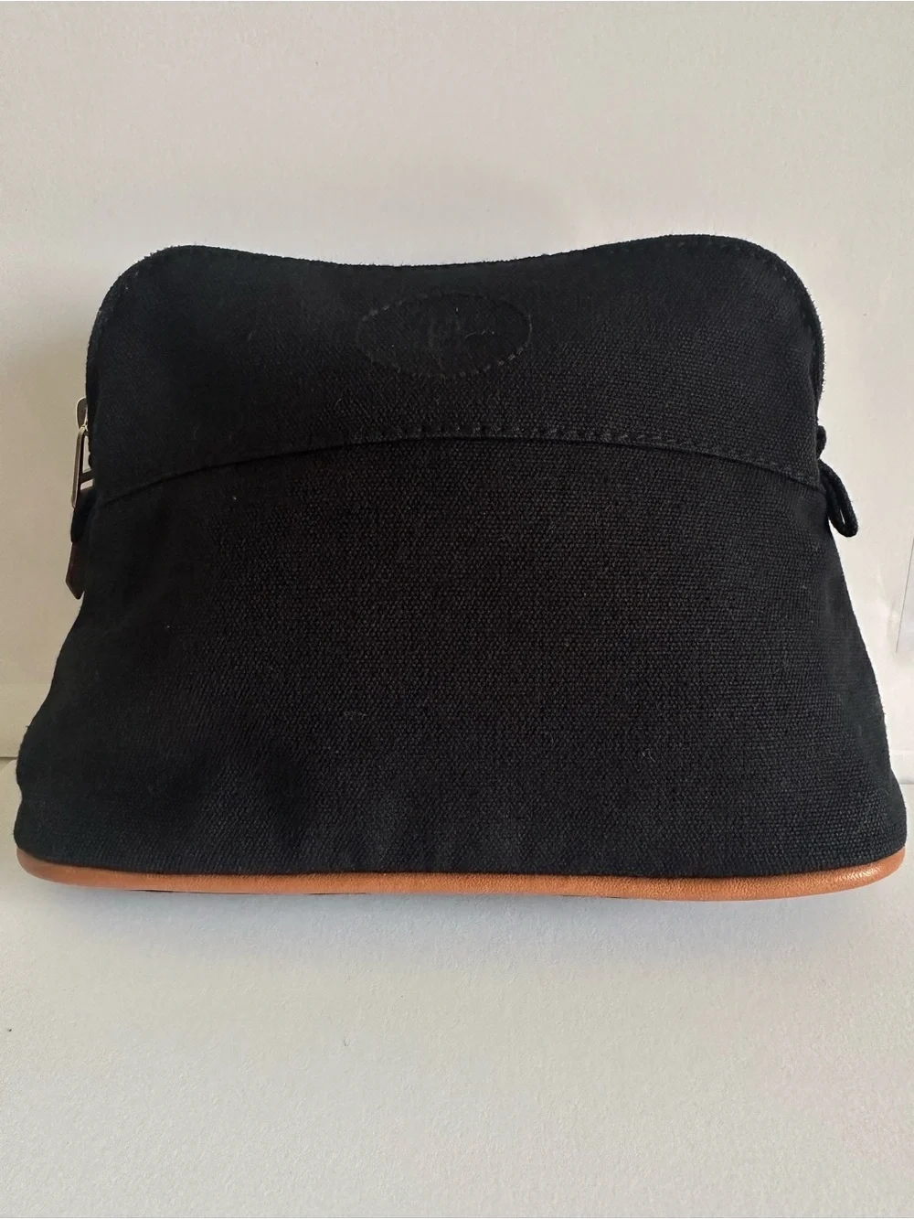 Authentic Hermès Bolide Mini Canvas Cosmetic Pouch Black Leather Trim Unused